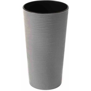 Graues Siena Garden Pflanzgefäß Eco Locon, Ø 30 cm, Höhe 57 cm, mit matter Rillenoptik.