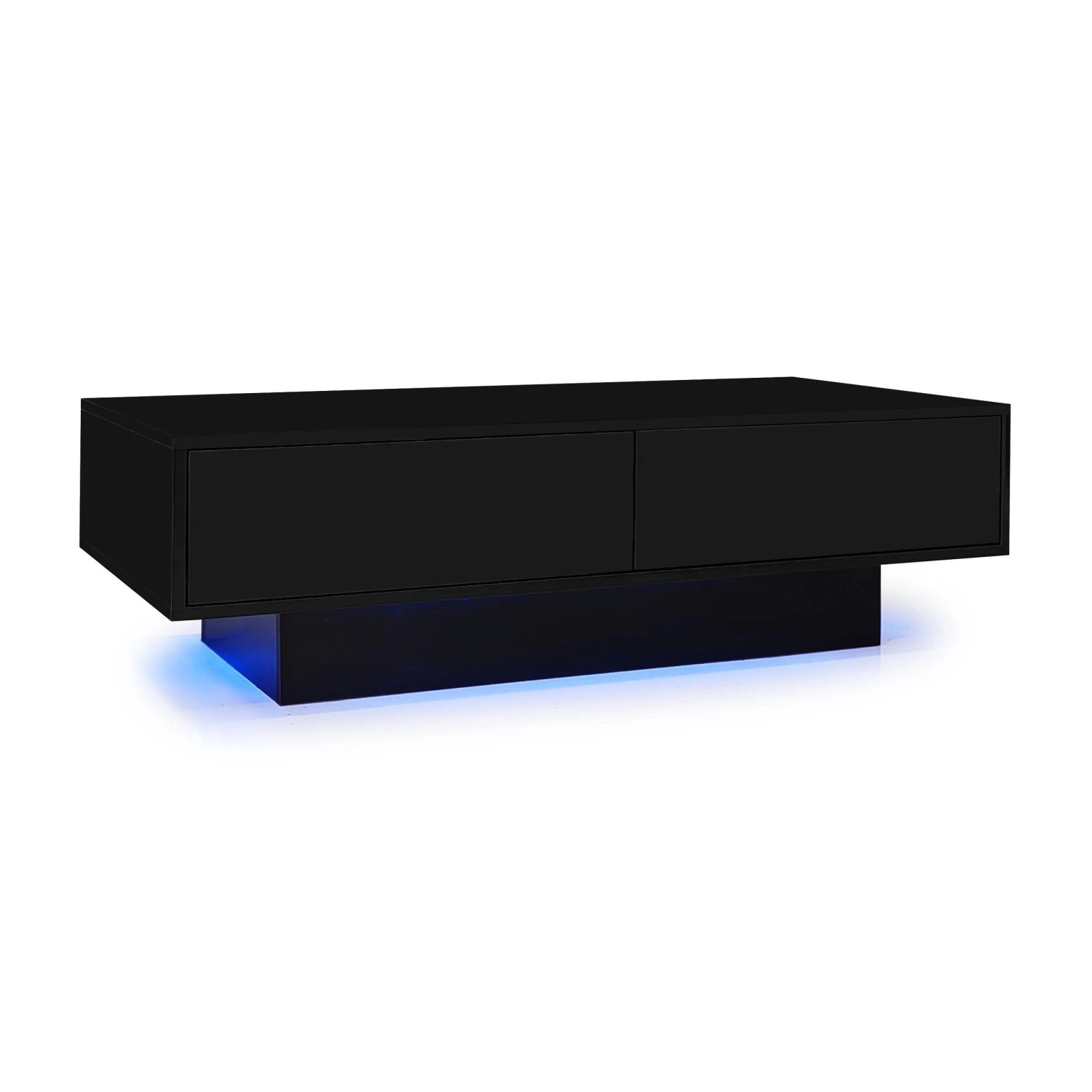 Merax Couchtisch Hochglanz mit LED 2 Schubladen Schwarz 115x55x34cm