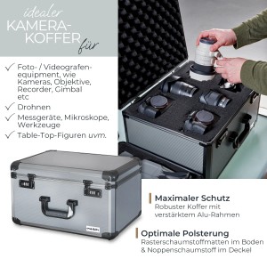 HMF 14412-02 Alu Fotokoffer Miniaturenkoffer Rasterschaumstoff 46 x 33 x 26 cm