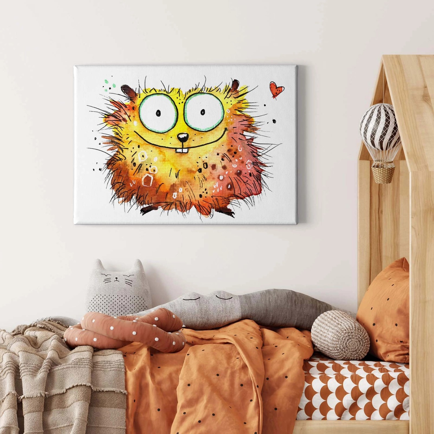 Bricoflor Kinderzimmer Bild Mit Hamster Leinwand Bild Mit Tier Motiv In Orange Und Rot Babyzimmer Wandbild Mit Fantasie 