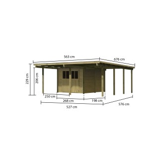 Karibu Doppelcarport Eco mit PVC Dachplatten und Maßangaben.