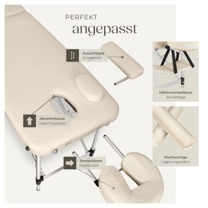 Tectake 2 Zonen Massageliege Set  Breite 61 cm  Polsterung 4 cm Inklusive Lagerungsrollen und Tragetasche  210 x 95 x 89 cm Beige
