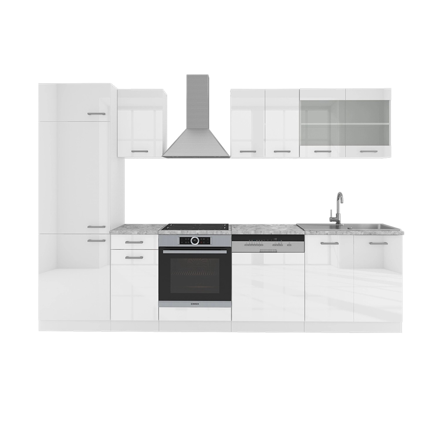 Vicco R-Line Küchenzeile Weiß Hochglanz/Weiß 300 cm ohne Arbeitsplatte günstig online kaufen