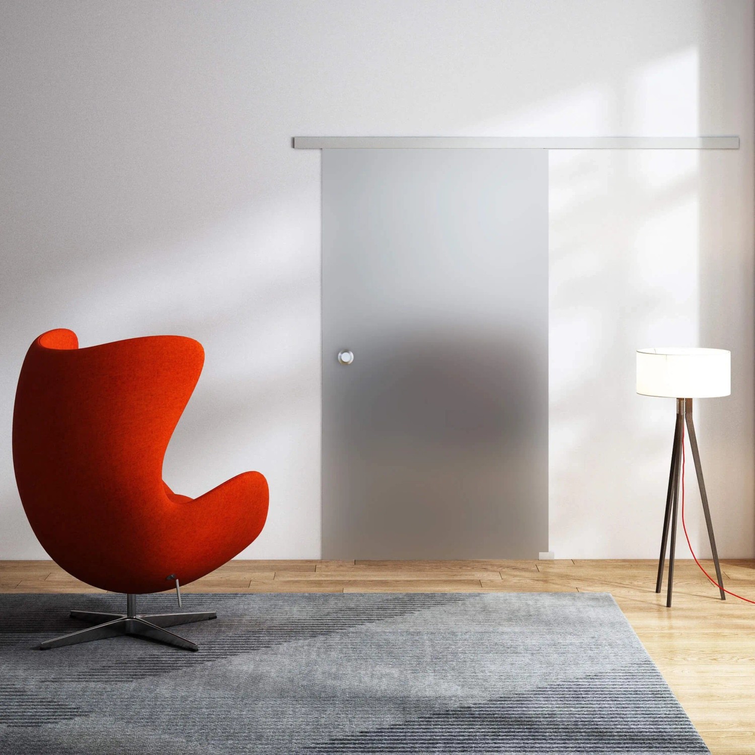 Dorma Glasschiebetür Satiniert 775 x 2050 mm Komplettset Silber Muschelgriff SoftClose