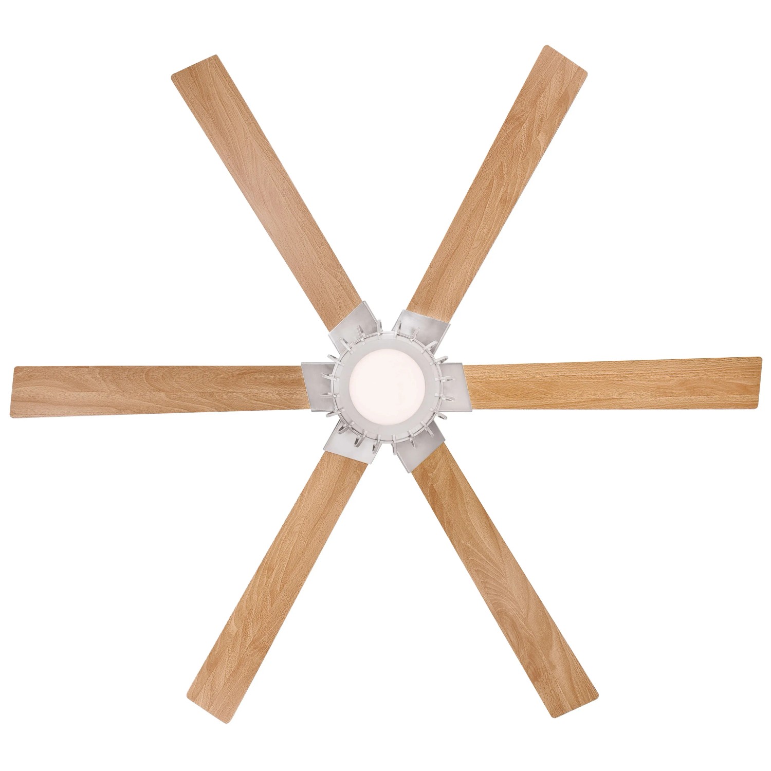 WESTINGHOUSE Deckenventilator Willa, 153 cm, mit LED-Beleuchtung und sechs Holzflügeln von unten.