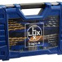 Blauer LUX Werkzeugkoffer, 71-teilig, mit Bohrern, Bits und Handwerkzeugen im Kunststoffkoffer.