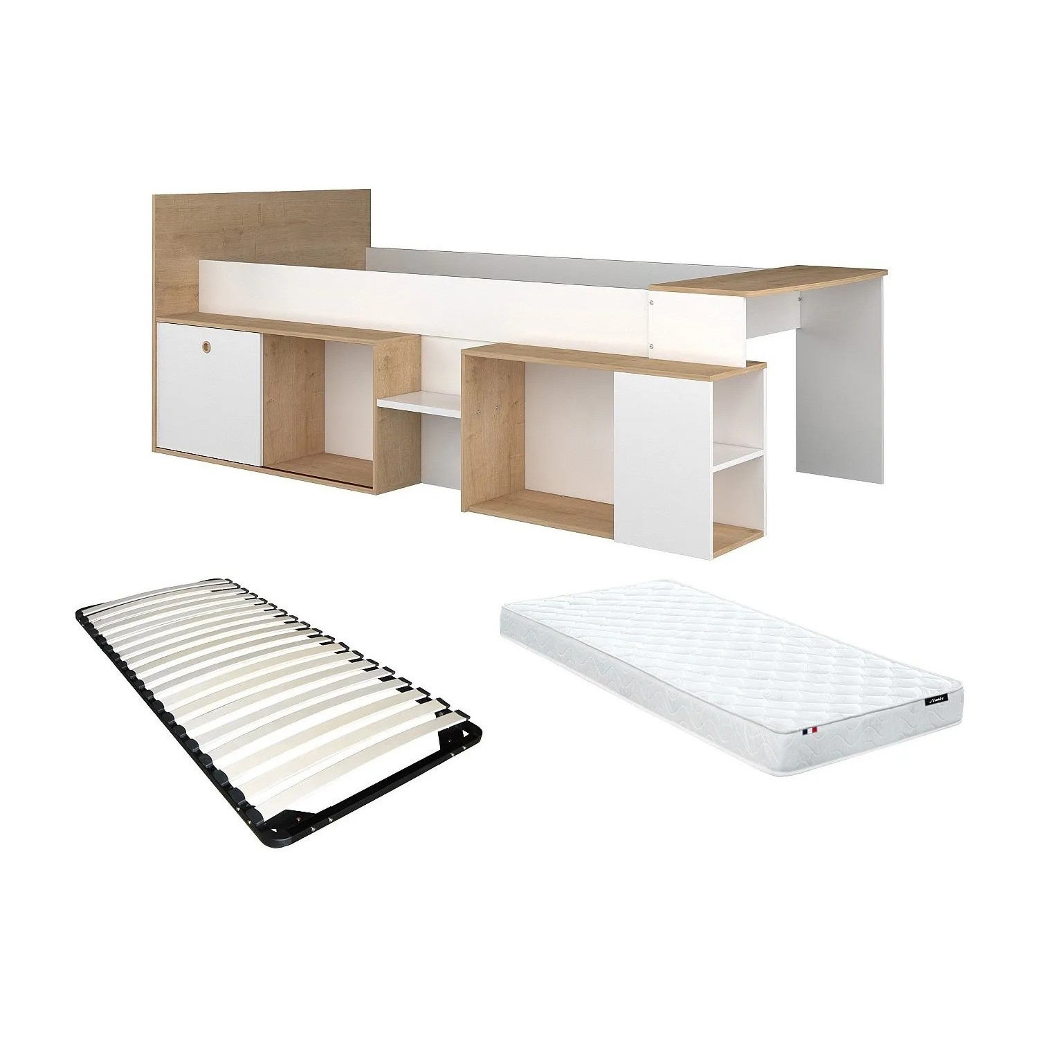 Vente-unique Bettkombination Paloma Naturfarben Hell  Weiß 238.9 cm