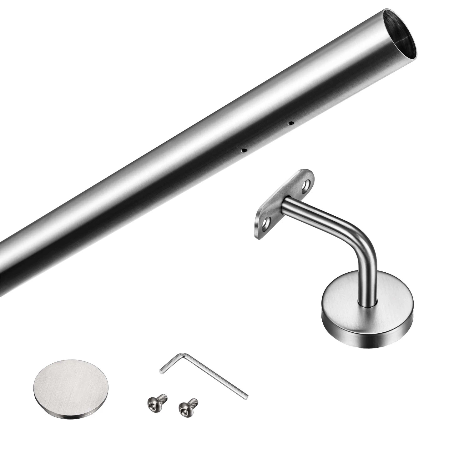 AICA Handlauf Komplettset, Edelstahl, 100 cm, silber, inklusive Befestigungsmaterial.