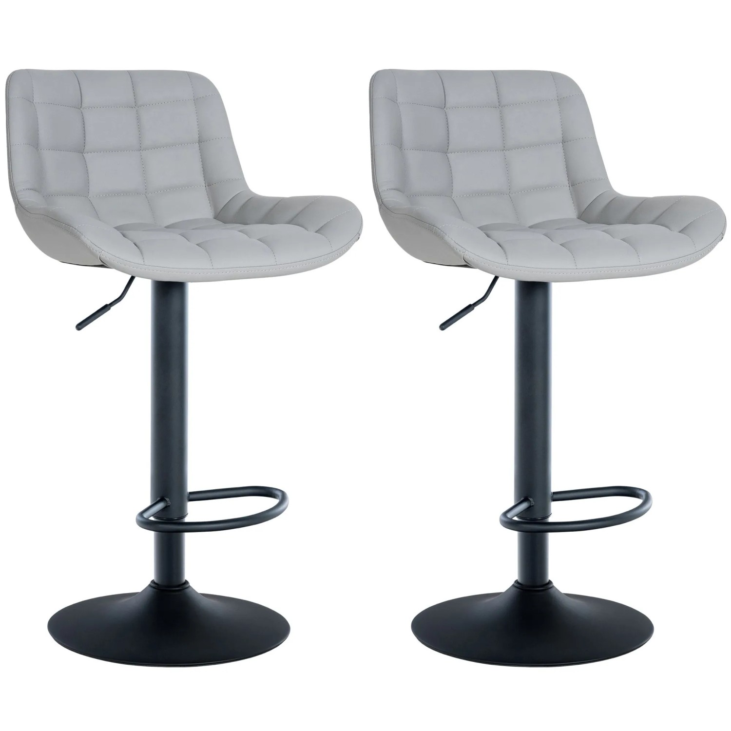 DELUKE 2er Set Barhocker CARAM Kunstleder Grau 48x54x81cm Barstuhl Höhenverstellbar Mit Lehne Drehbar Tresenhocker Tresenstuhl