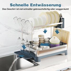 Costway Abtropfgestell 2 Etagen mit Abnehmbarem Korb & 360° Ausguss