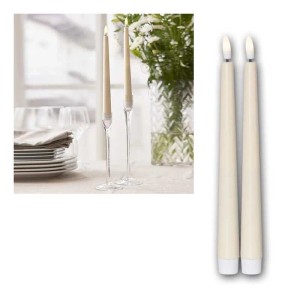 Gelbe LED Stabkerzen FLAMME CANDY 2er Set aus Kunststoff mit 3D Flamme, Timer, warmweiß leuchtend.