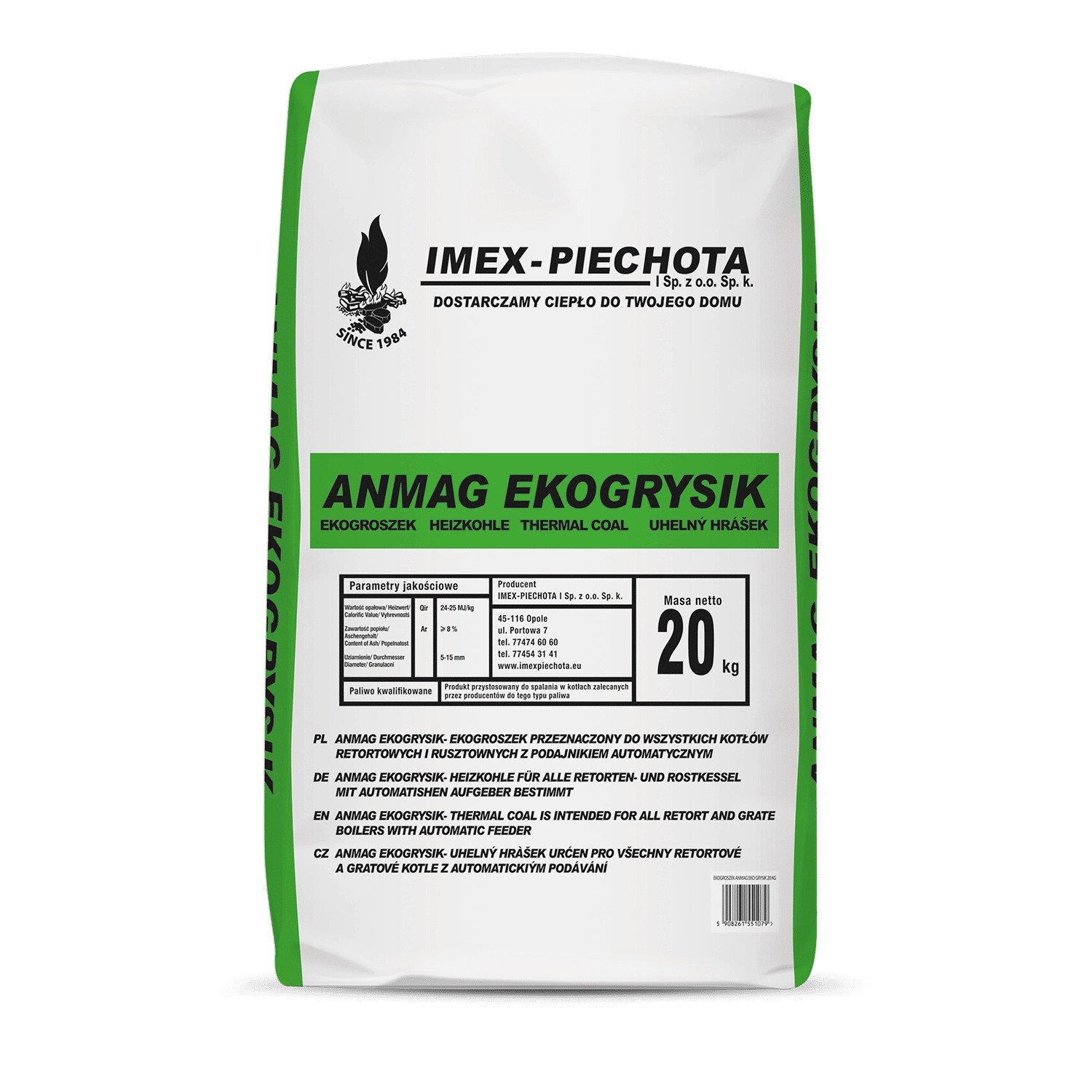 Palette Anmag Steinkohle 5-15mm, 1000kg (50 Säcke à 20kg). Brennstoff für Heizung und Industrie.