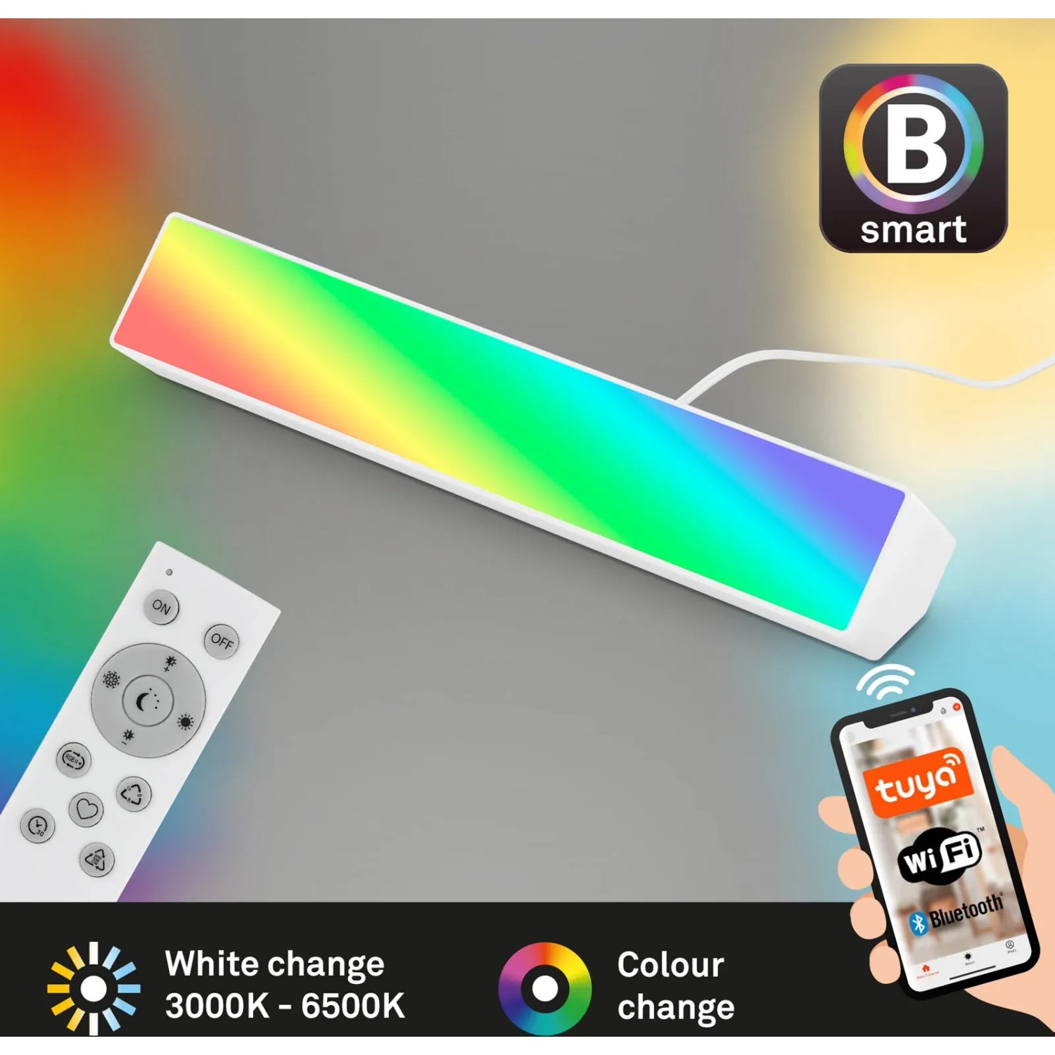 Dimmbare, weiße Brilo LED-Tischleuchte Muro S B-Smart mit Fernbedienung und App-Steuerung.