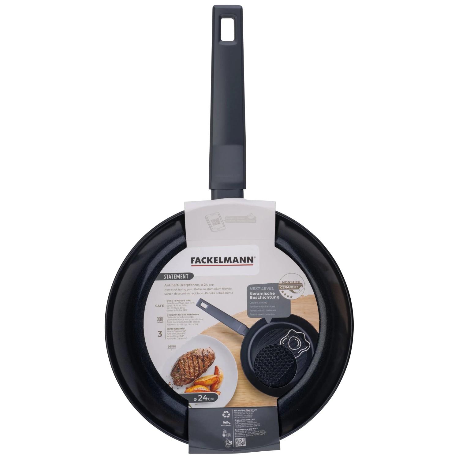 Fackelmann Bratpfanne Statement, 24 cm, Keramikbeschichtung, Wabenboden für knusprige Ergebnisse.