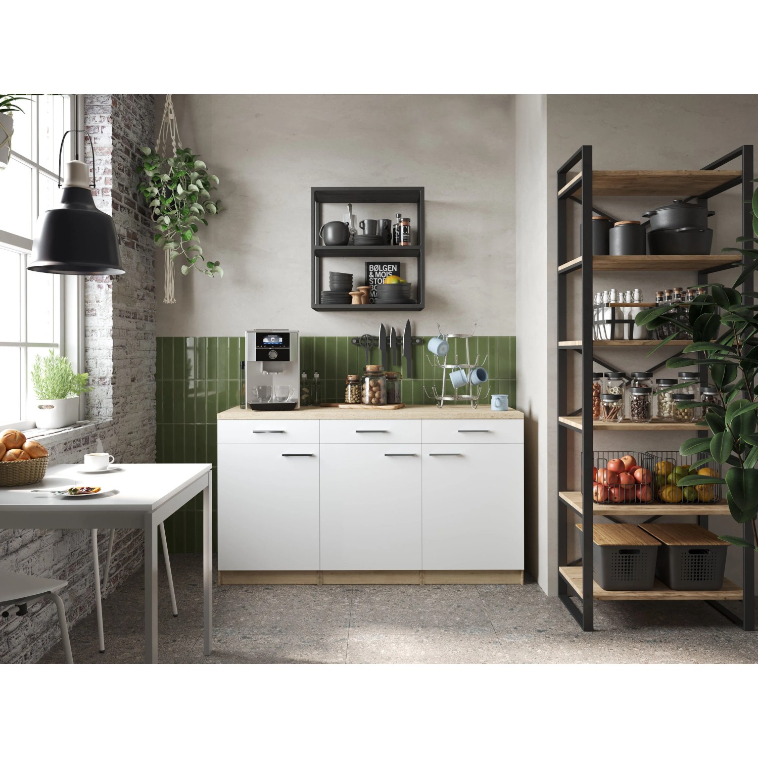 Respekta Küchenmöbel-Set Merle 13, 150 cm, Weiß, mit drei Unterschränken und Arbeitsplatte.