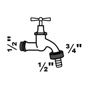 Kirchhoff Auslaufventil 21mm mit Schlauchverschraubung und Knebelgriff, Schemazeichnung.