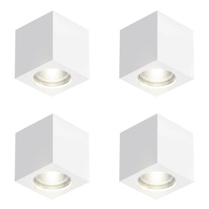 ZMH 4er-Set Deckenleuchte 1-flammig GU10 Weiß Eckig Aufbaustrahler Modern Gips Max 40W
