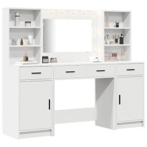 vidaXL Schminktisch Set mit LED-Lichtleisten 3-Tlg Weiß Holzwerkstoff 3334281