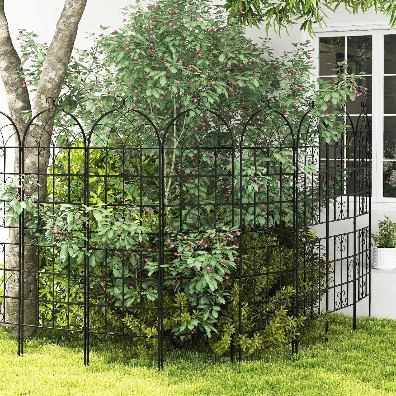 2er Set Costway Rankgitter aus Metall, schwarz, 180x50cm, als Gartenzaun oder Rankhilfe.
