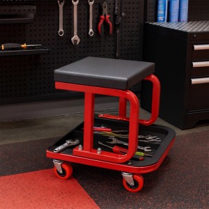 Relaxdays Werkstatthocker Stahl Kunstleder Schwarz Rot Mit Ablage Belastbar 100 kg 37 cm x 36,5 cm x 38 cm 4,9 kg