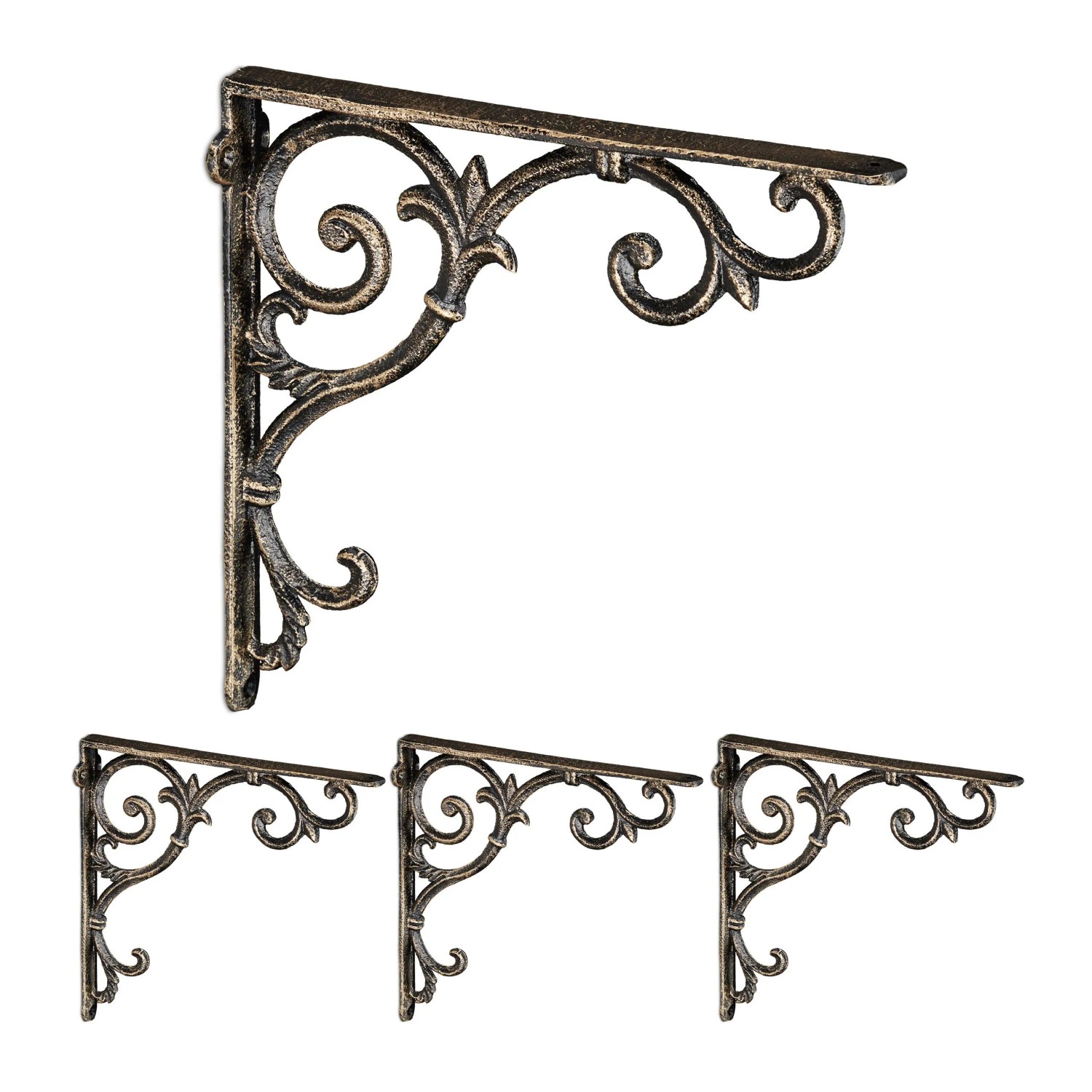Relaxdays Regalwinkel 4er Set Gusseisen Bronze 24,5 cm x 4 cm x 24,5 cm 0,6 kg