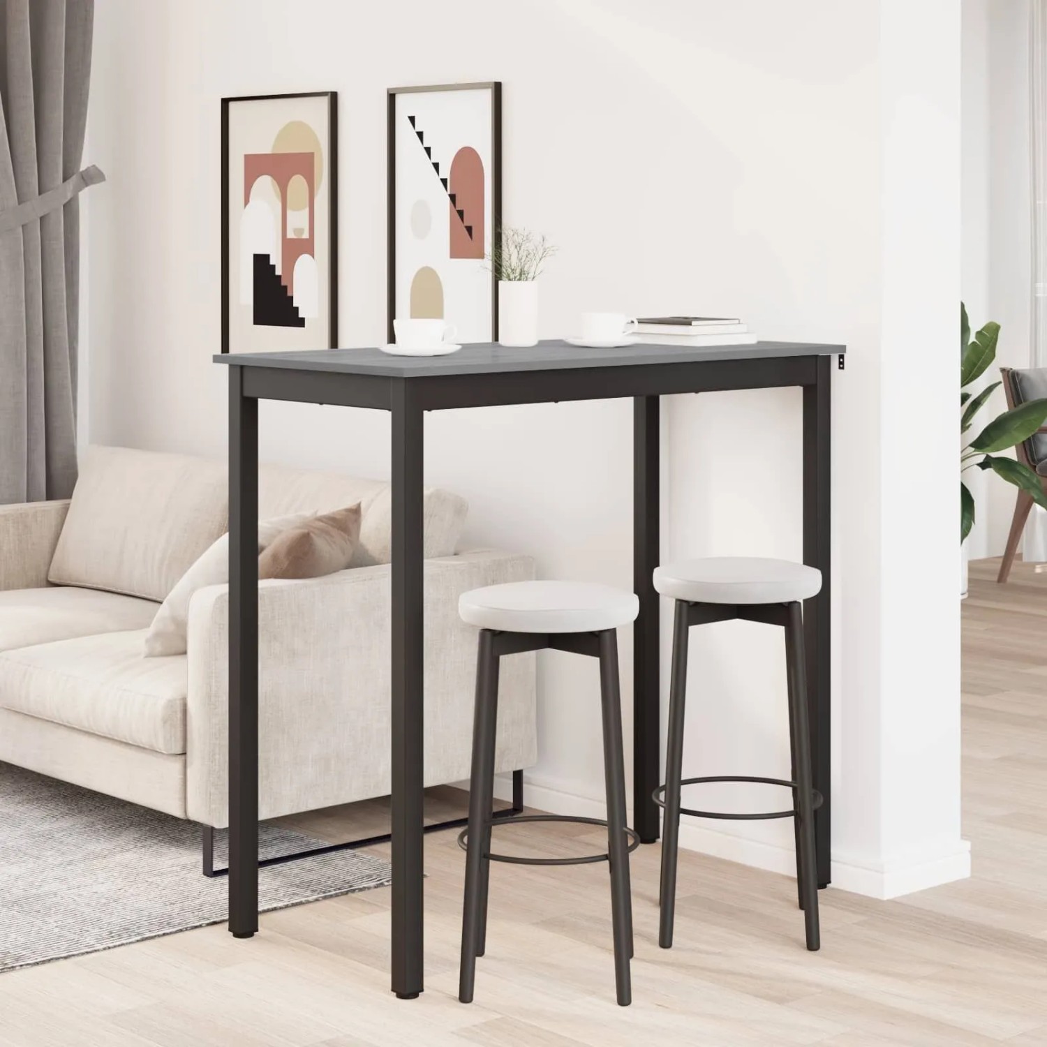 vidaXL Esstisch mit zwei Barhockern, Holzwerkstoff, 110x55x105 cm.
