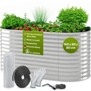 TTL GARDEN Ovales Garten-Hochbeet SPIRIT M 160×80×80 cm – Großes Metall Hochbeet Verzinkt in Silber für Garten & Terrasse