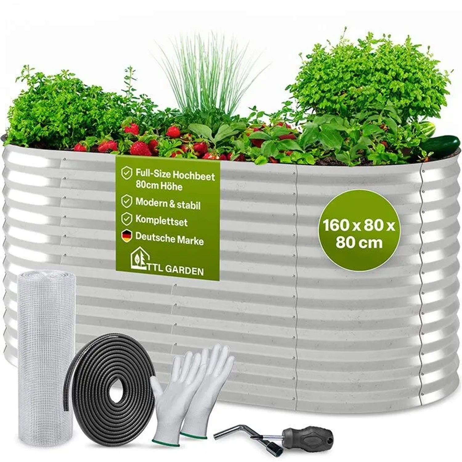 TTL GARDEN Ovales Garten-Hochbeet SPIRIT M 160×80×80 cm – Großes Metall Hochbeet Verzinkt in Silber für Garten & Terrasse_2