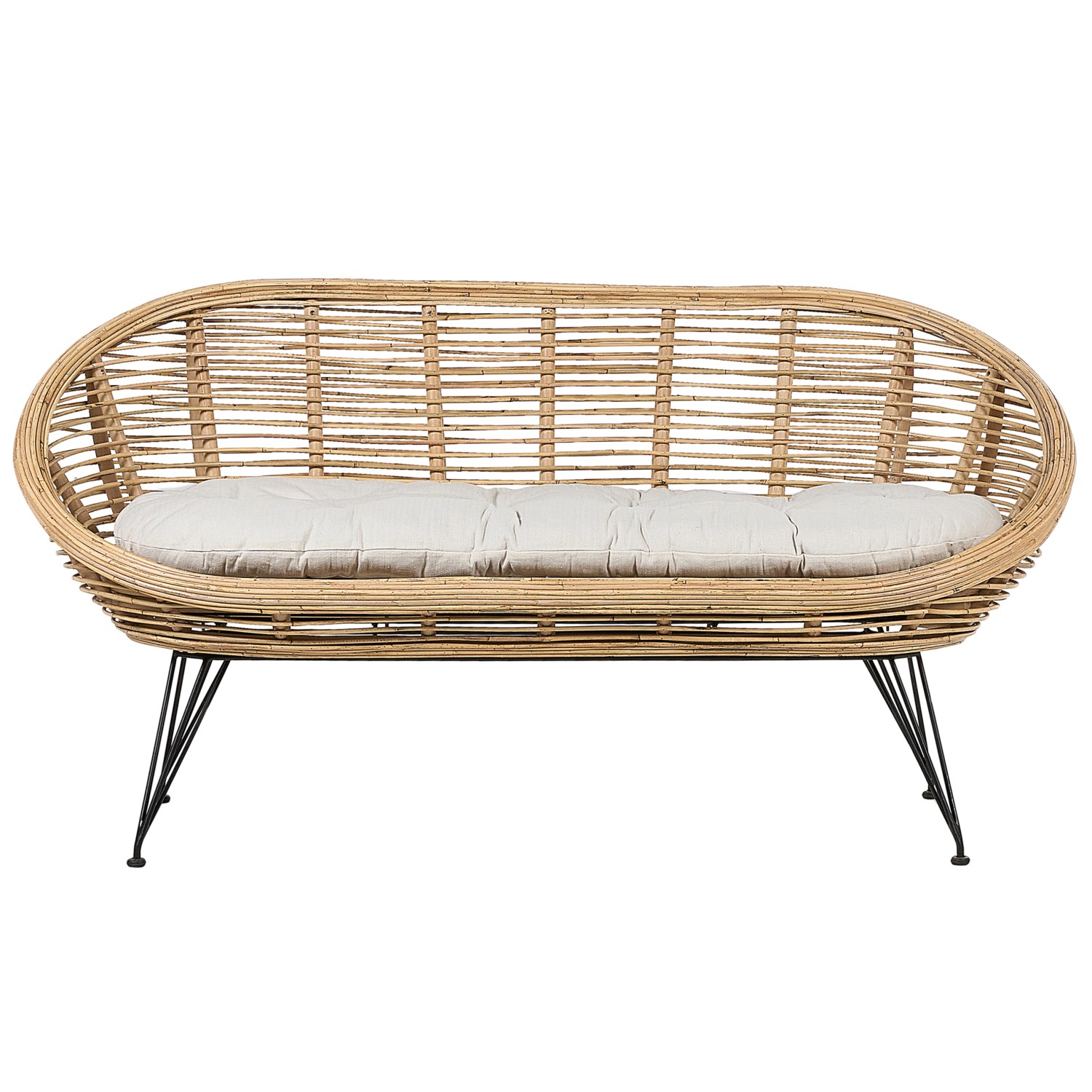 Beliani Gartensofa Naturfarben Schwarz Beige 64x165x87