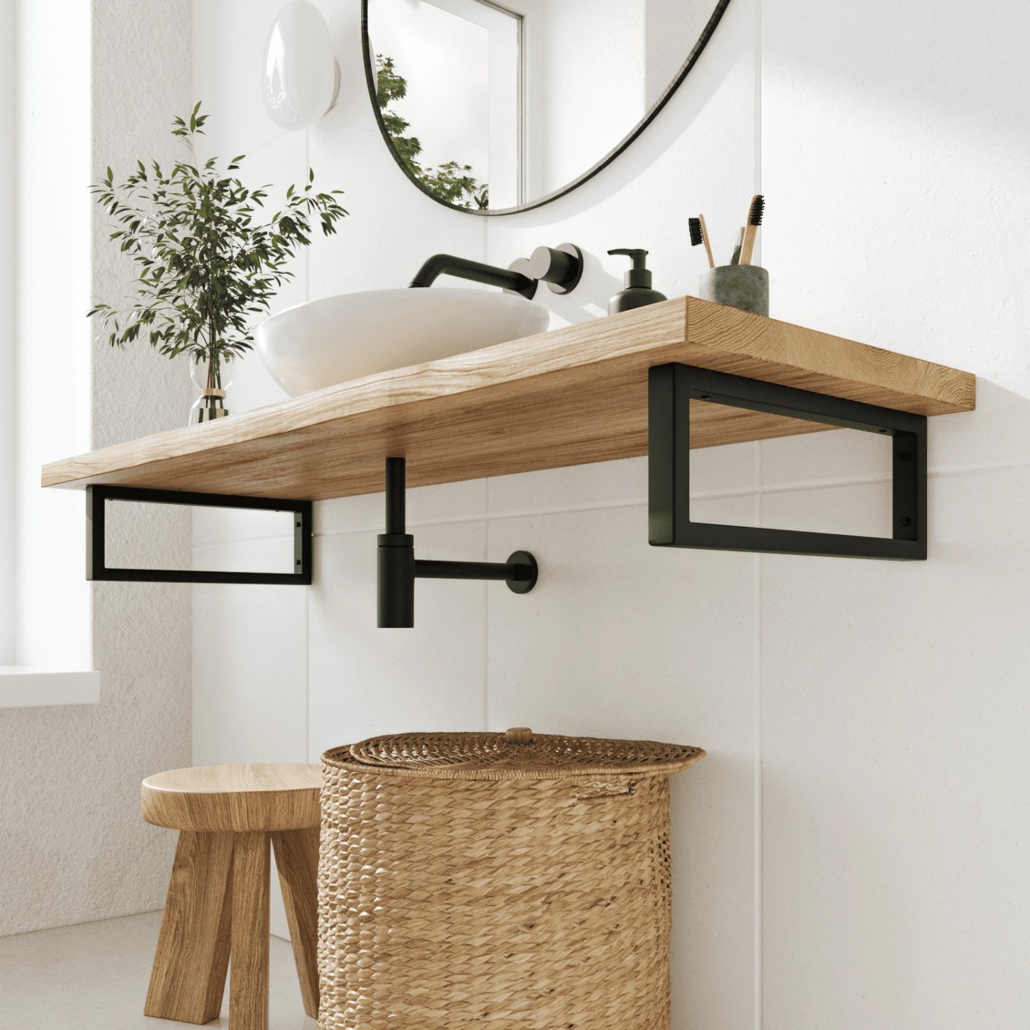 HEVVA Waschtischhalterung RHEIN 15 cm Hoch 20 cm Tief 2er Set Schwarz_4