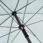 Detailaufnahme: Hellblauer Derby Marktschirm COMO (Ø 165 cm) mit Knickfunktion, Blick von unten.