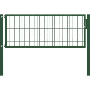 Grünes Gartentor Flexo Plus, 250x100 cm, mit Pfosten. Zauntor aus Stahl mit Doppelstabmatte.
