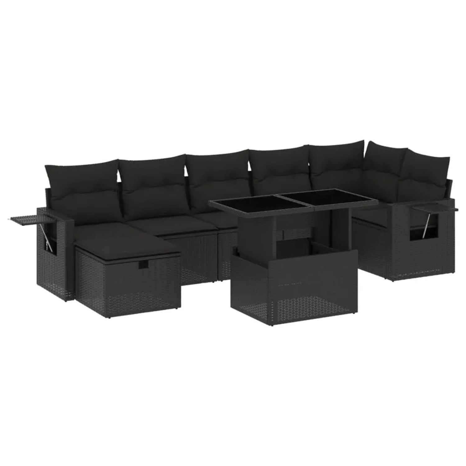 vidaXL 8-Tlg Garten-Sofagarnitur mit Kissen Schwarz Poly Rattan 3274985