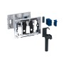Geberit DuoFresh Stick Einschub für Sigma UP-Spülkasten. Einzelteile: Befestigungsrahmen, Halterung und blaue Einsätze für WC-Drückerplatten.