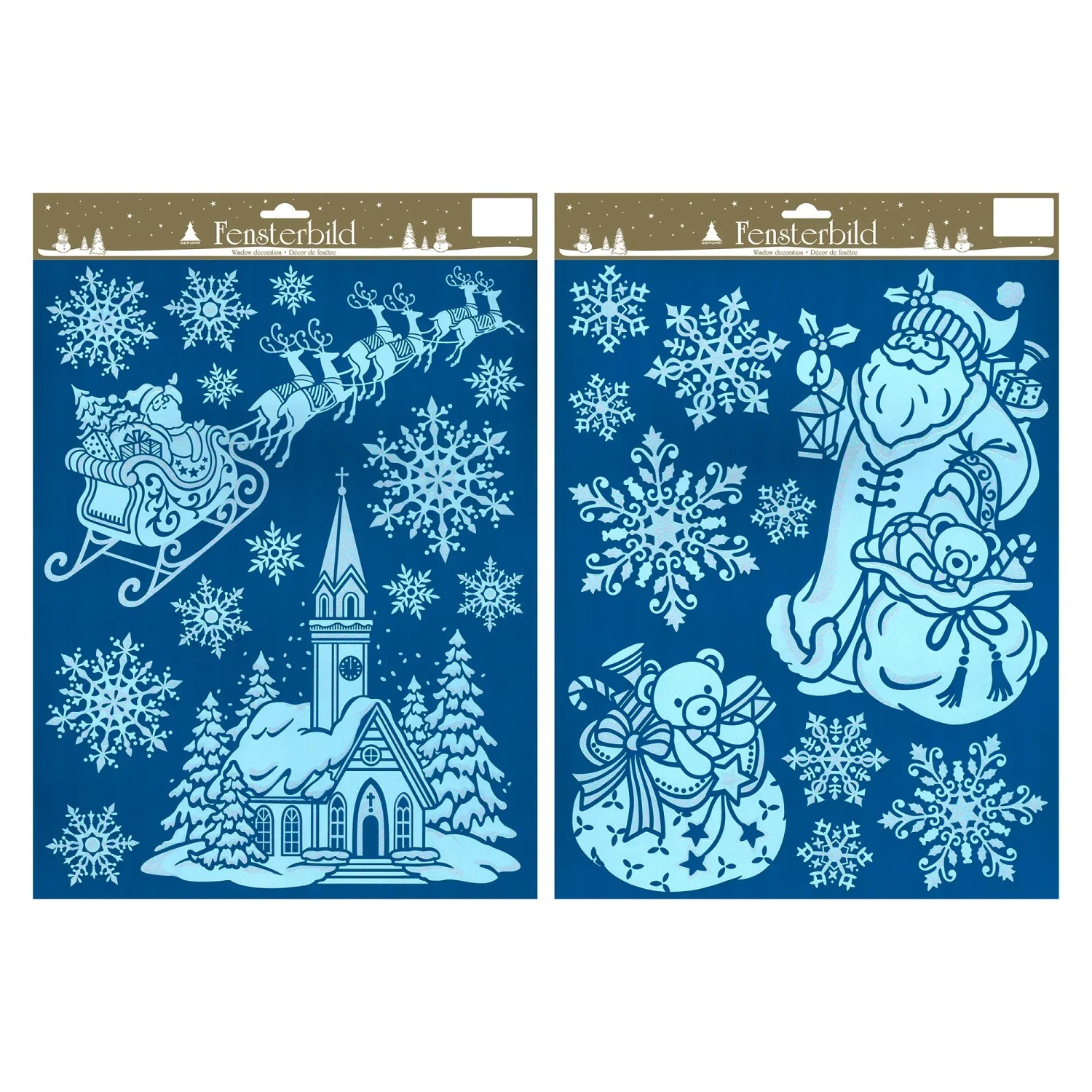 Weihnachts-Fensterbild 29 cm x 41 cm Blau-Weiß 2-fach Sortiert