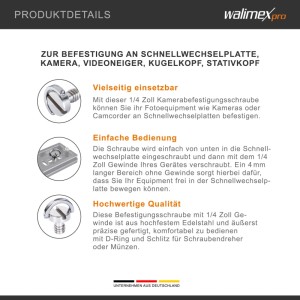 Walimex Pro 2X Kamera Befestigungsschrauben 1/4'' Schraube Schnellwechselplatte