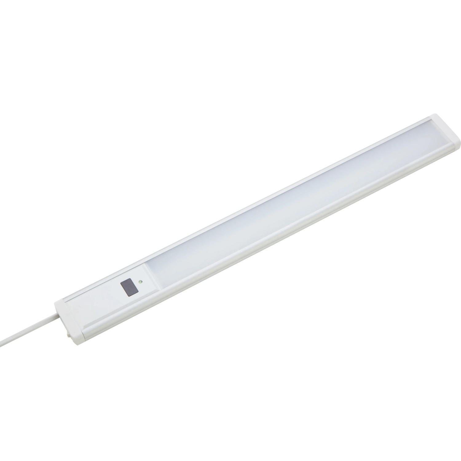 Weiße LED-Unterbauleuchte aus Aluminium und Kunststoff, 45,5 cm lang, für Küchen und Arbeitsbereiche.