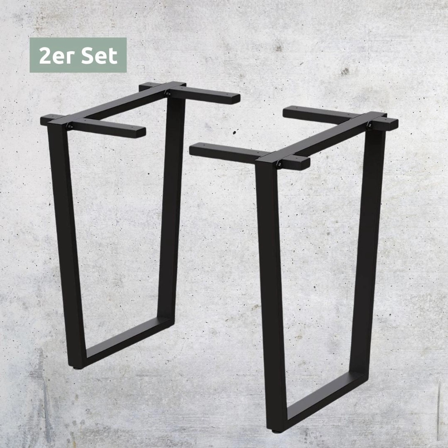 2er Set: Schwarze holz4home Trapez Tischgestelle aus Metall für Esstische.