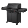 Enders Gasgrill Monroe Pro 4 SIKR Turbo Shadow, schwarzer Grill mit Seitenkocher und Unterschrank.