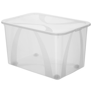 Transparente Rotho Clear Box Arco Maxi, 51 l, mit Deckel und Rollen. Ideal zur Aufbewahrung.