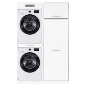 Inter Link Hauswirtschaftsraum Möbel-Set Lifestyle Studio Flow in Weiß. Modulares System mit Hochschrank für Waschmaschine/Trockner und Stauraum.