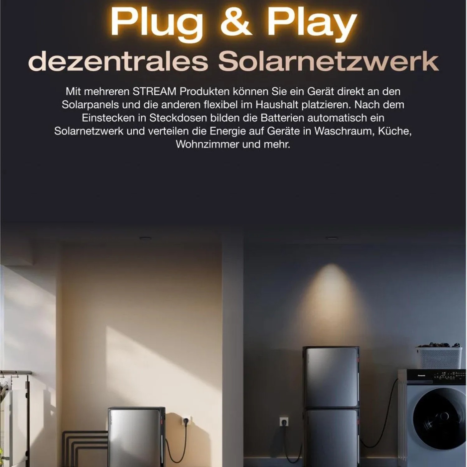 EcoFlow STREAM Ultra X Balkonkraftwerk mit Stromspeicher und Solarmodulen im Innenraum.