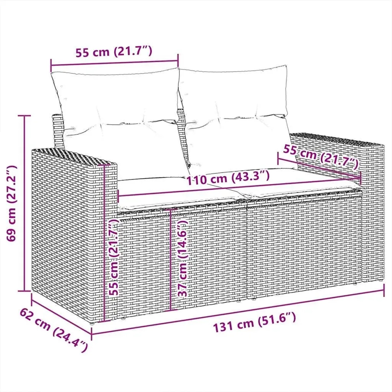 vidaXL Garten-Sofagarnitur, 8-teilig, schwarz, Poly Rattan, mit Maßen. Ideal für Gartenmöbel.
