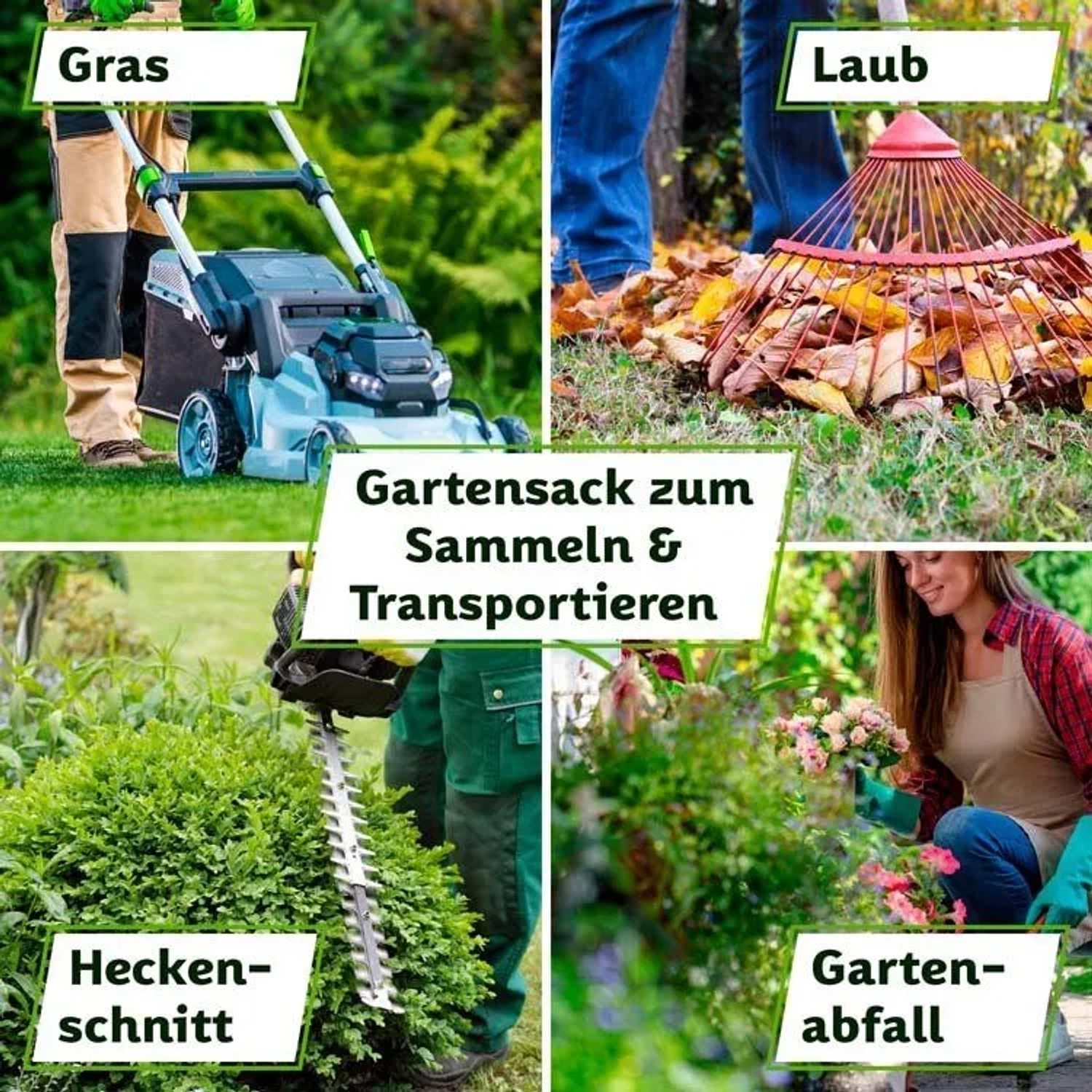 TTL GARDEN Gartensack 3er Set 272 L für Laub, Gras, Heckenschnitt und Gartenabfall. Zum Sammeln & Transportieren.