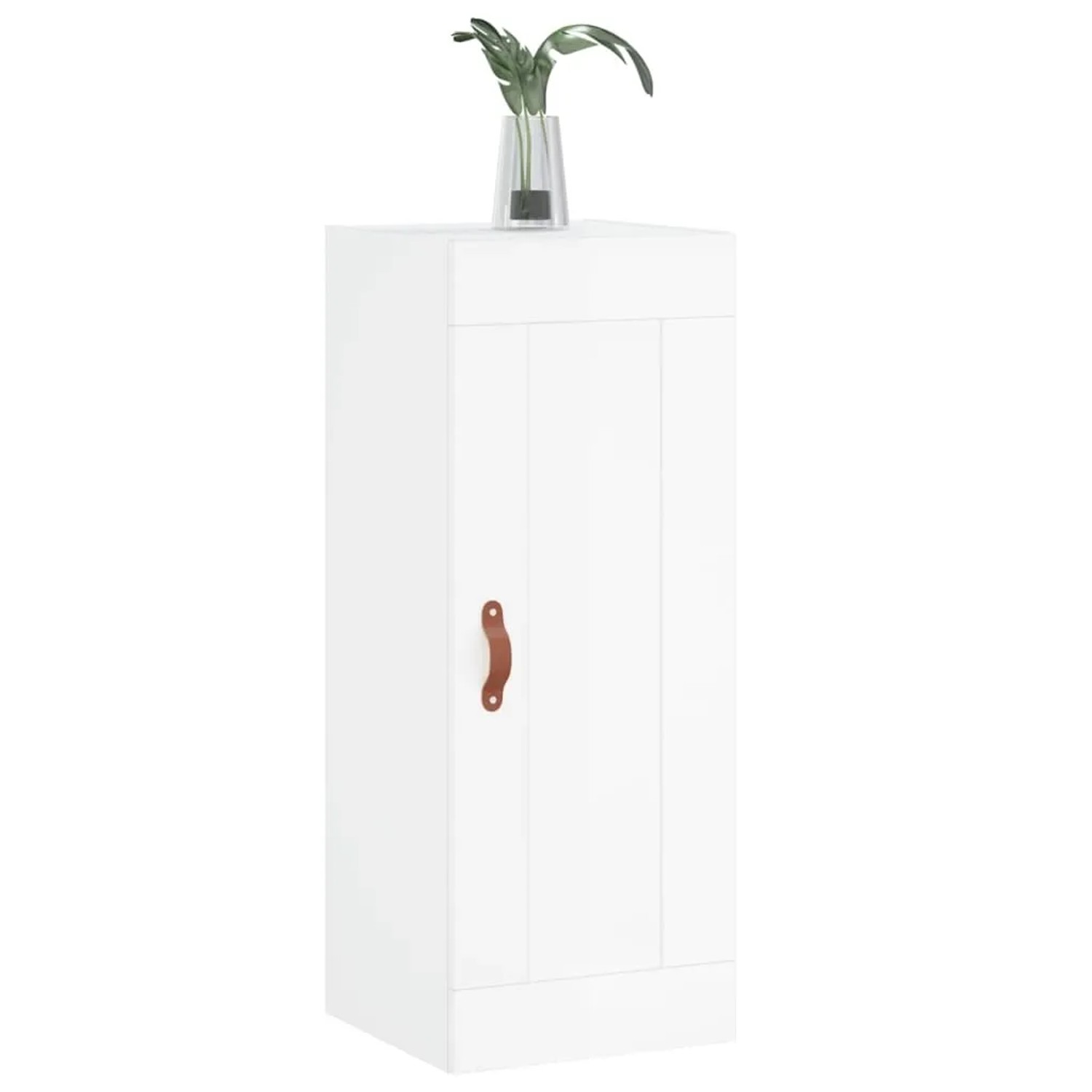Weißer vidaXL Wandschrank (34,5x34x90 cm) mit Kunstledergriff. Ideal als Wohnzimmerschrank.