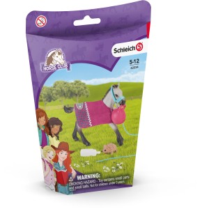 Schleich Horse Club Spielset mit Fohlen, Ball, Decke, Igel und Flasche im Karton.