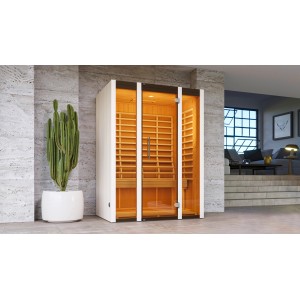 Weka Infrarotkabine Osby 1 mit Glasfront und wekaTherm-Flächenstrahler im modernen Design.