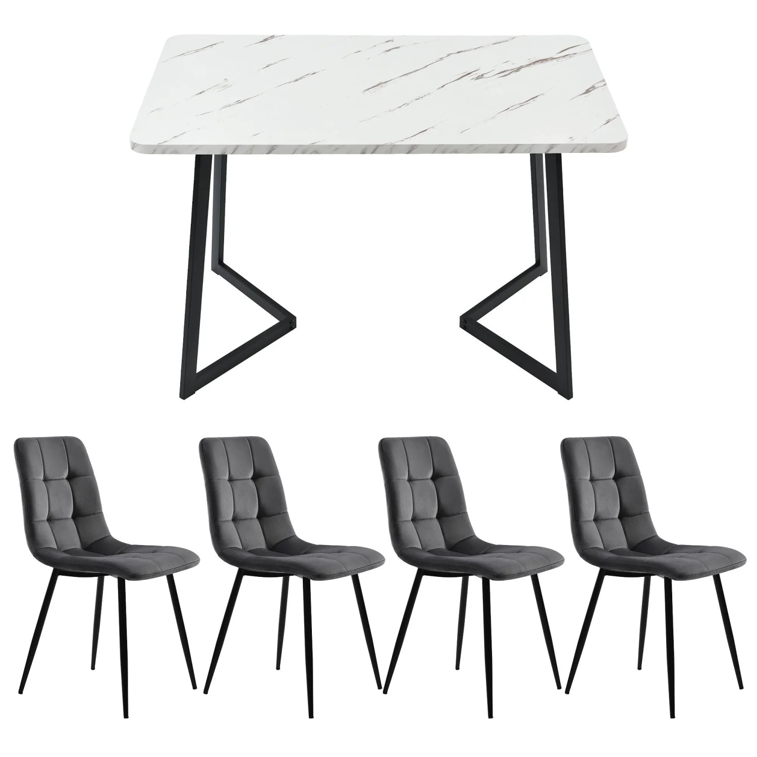 Merax Essgruppe 5-tlg mit 117cm Esstisch  4 Samtstühle Dunkelgrau  Tischbeine Schwarz_9