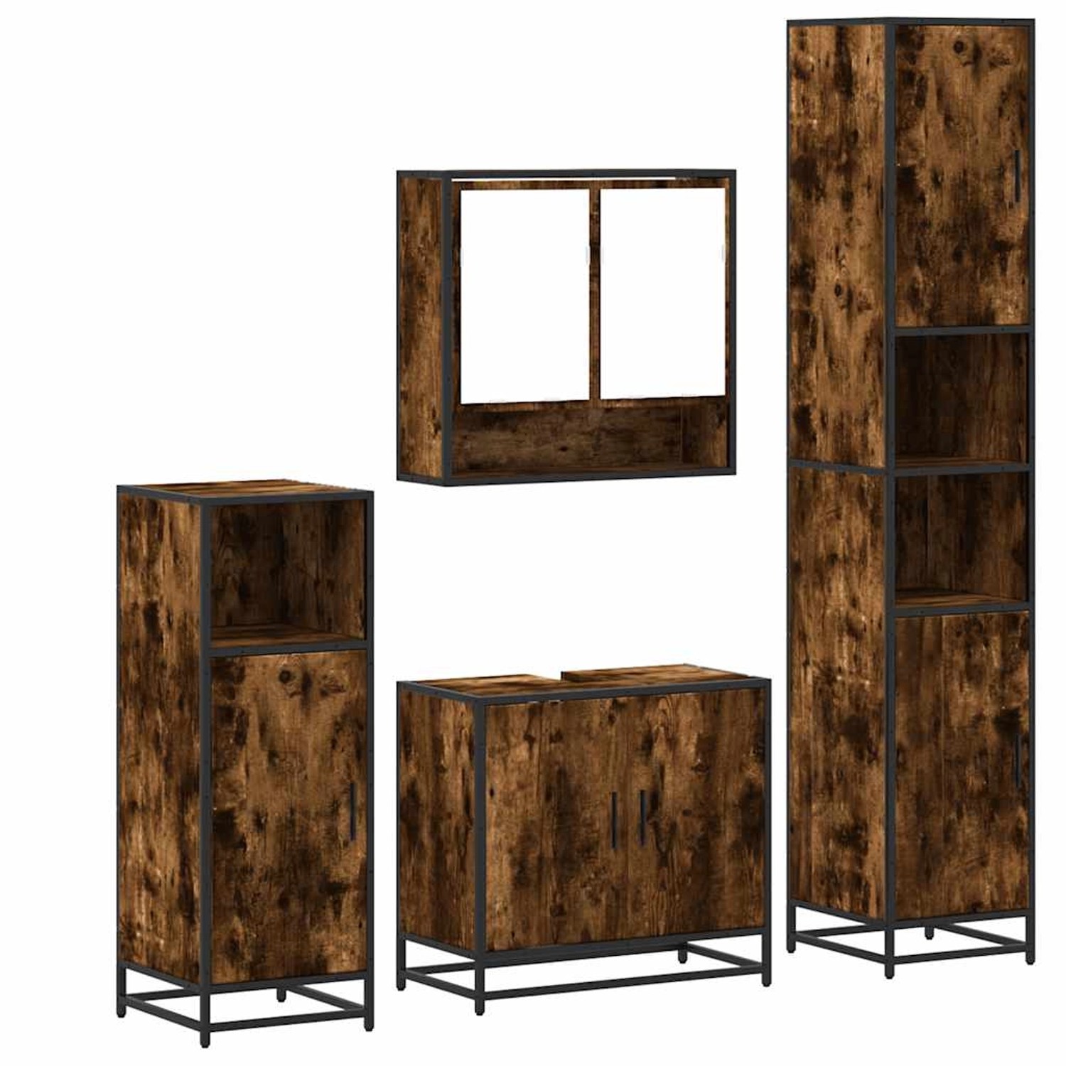 vidaXL 4-Tlg Badmöbel-Set Räuchereiche Holzwerkstoff 3301217 günstig online kaufen