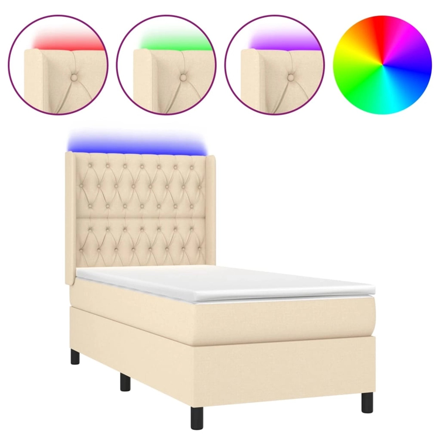 vidaXL Boxspringbett mit Matratze & LED Creme 80x200 cm Stoff 3138514 günstig online kaufen